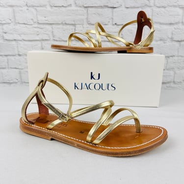 K. Jacques Epicure Sandals, Gold Lame, Size 8