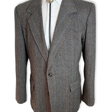 Vintage PIONEER WEAR Wool TWEED Western Blazer ~ size 46 to 48 Long ~ jacket / sport coat ~ Rockabilly / Cowboy 