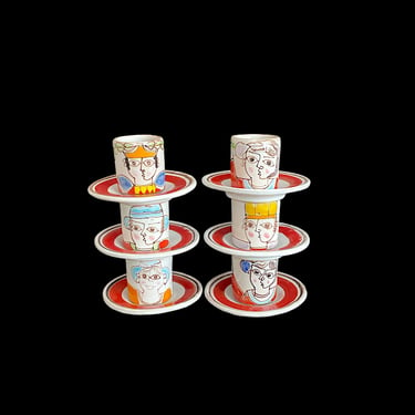 Vintage Mid Century Modern Italian Demitasse Coffee Set of 6 Cups and Saucers Italy Desimone Art Pottery Ceramic like Picasso 