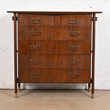 Baker Furniture Mid-Century Modern Walnut Highboy Dresser in the Manner of Nakashima, Circa 1960s