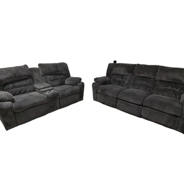 Grey Modern Power Recliner Couch And Loveseat Set With USB Ports And Reading Light