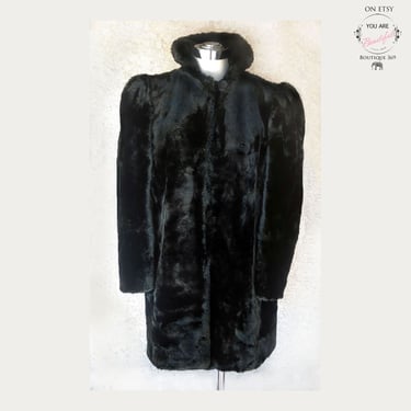 30s - 20s Real Mink Fur Coat ART DECO Sheared Mink Black Full Length Round Shoulders MINT Vintage Antique 