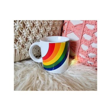 Vintage Rainbow Coffee Mug - 1980s 80s Colorful Tea Cup by FTDA 