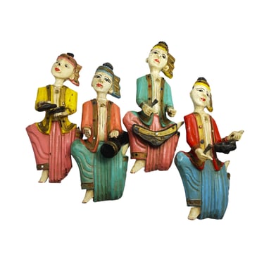 VINTAGE Collection of Burmese Musicians, Hand Carved, MCM, Home Decor 