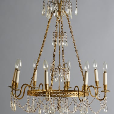 19th Century Baltic Gilt & Crystal Neo-Classical Rewired Chandelier