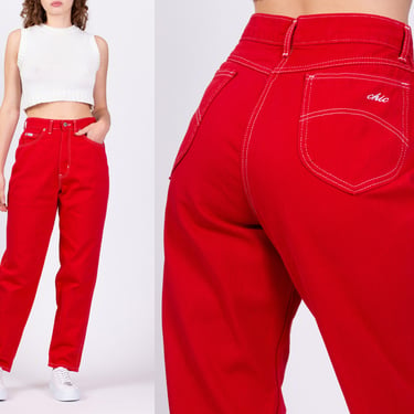 80s Red Chic High Waisted Jeans - Medium, 27.5" | Vintage Denim Tapered Leg Mom Jeans 