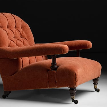 Howard & Sons Open Armchair in Orange Wool Chenille