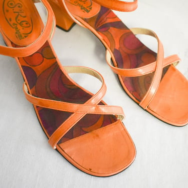 1960s/70s S.R.O. d'miguel Pale Orange Strappy Sandals, Size 8.5 - 9N 