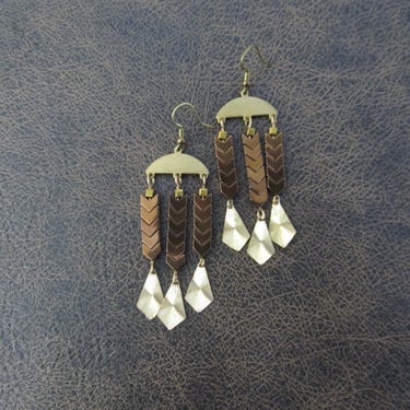 Brown hematite and brass chandelier earrings 