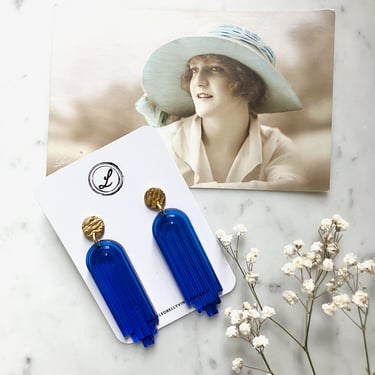 Art Deco Sapphire Blue Earrings | Art Deco Earrings | Geometric Earrings | Vintage Style | Resin Earrings 