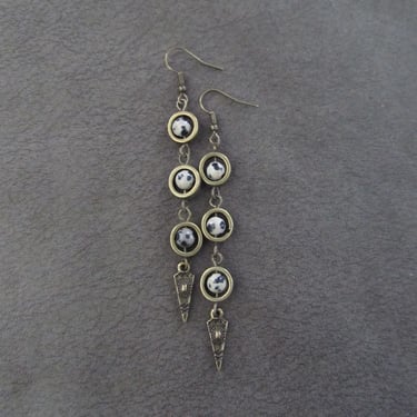 Dalmatian jasper and bronze dangle earrings 