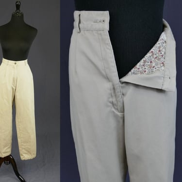 90s LL Bean Floral Cotton Lined Khaki Pants - 28" waist - High Rise - Vintage 1990s - 29.5" inseam 