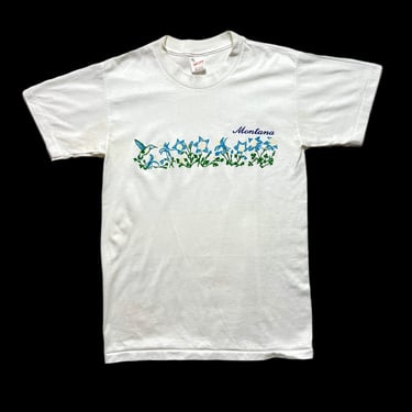 Vintage 1980s MONTANA T-Shirt ~ size XS ~ Sportswear / Single Stitch ~ Tourist / Souvenir Tee ~ Flowers / Hummingbird 
