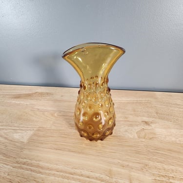 Vintage Amber Hobnail Empoli Glass Vase 