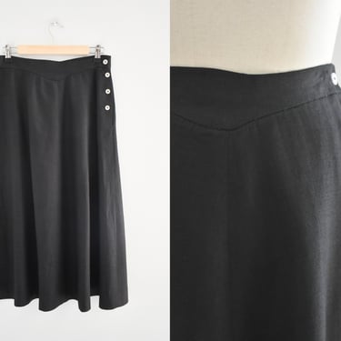 1980s/90s Black Linen Midi Skirt 