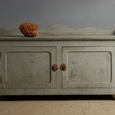 Painted Two Door French Pine Server with Scallop Shaped Crest