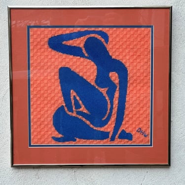 Matisse Blue Nude in Orange Blue Needlepoint, Framed, Square 