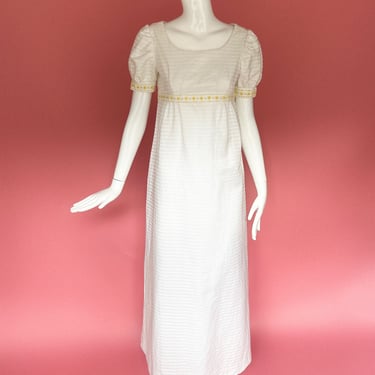 1960s Daisy Trim White Empire Waist Maxi Dress 