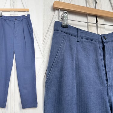 French Work Pants Indigo Blue Herringbone - Straight Leg Trousers - Relaxed & Soft Worn In Cotton - Various Sizes 