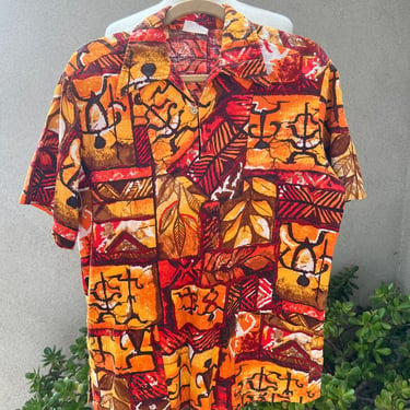 Vintage 60s Hawaiian tunic shirt cotton bark cloth tiki theme Sz mens M by Lauhala 