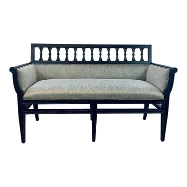 Organic Modern Charcoal Finished Carved Wood Bench
