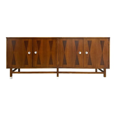 Stanley Mid Century Modern Walnut and Rosewood Credenza Sideboard - Newly Refinished 