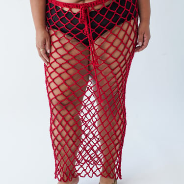 Crochet Cottage - Red Crochet Maxi Skirt