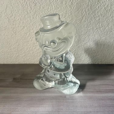 Vintage Viking Glass Clown Paperweight Clear Frosted  Art Glass 