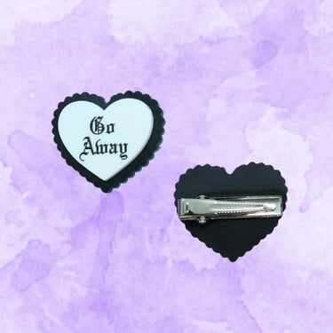 Go Away Hair Clip - Goth Heart Barrette - Acrylic Black & White Gothic Accessory 