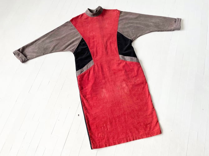 1980s Oleg Cassini Corduroy Color-block Dress 