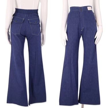 70s high rise denim bell bottom jeans 24-26 , vintage 1970s deadstock bells, 70s wide leg jeans flares sz S 