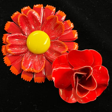 vintage flower brooch collection 1960s red flower pin lot 