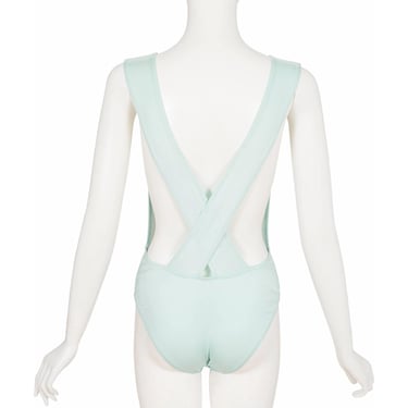 Charles Jourdan 1970s Vintage Baby Blue Cross Back One Piece Swimsuit 