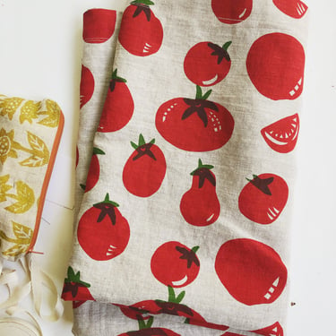 For Tina—Tomato Linen Fabric curtain Kitchen, Veggie, Food, Handmade, hand printed, special order, custom 