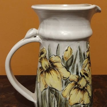 Vintage Signed JS Pottery Artisan Ceramics 2D Pitcher Vase Home Decor 8" 