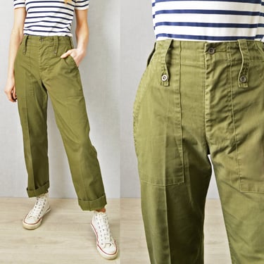 Vintage Mens British Army Issue Work Trousers - Olive Green 