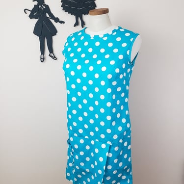 Vintage 1960's Polka Dot Romper / 60s Skort Dress L 