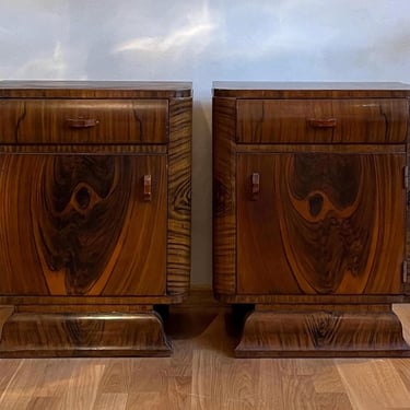 A Pair of Two Art Deco nightstands from the 40s / Art Deco Furniture / Original Authentic Condition / Painted veneer 