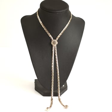 Vintage Polished Silver Lariat Slider Necklace - 5mm Wide Flat C-Link Chain 