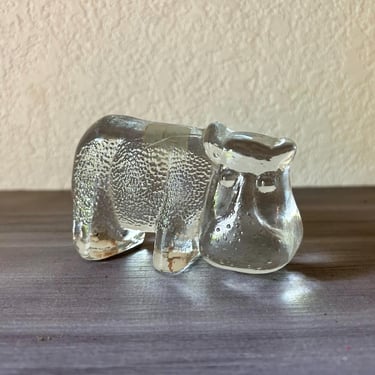 Vintage Viking Glass Hippopotamus Clear Frosted Art Glass, Viking Glass Hippo Paperweight 