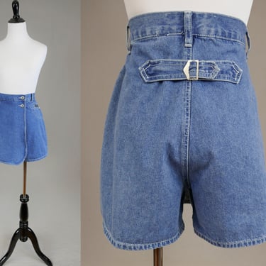90s Denim Skort Shorts - 29" waist - High Rise - Light Blue Cotton Denim - Kalifornia Speed Control - Vintage 1990s - M 