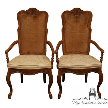 Set of 2 DREXEL FURNITURE Louis XV French Provincial Cane Back Dining Arm Chairs 360-832 