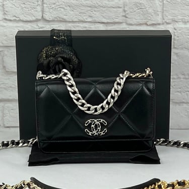 Chanel  Lambskin Quilted Chanel 19 Wallet On Chain WOC Black