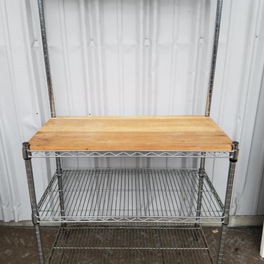 Chrome Baker&#39;s Rack with Wood Shelf