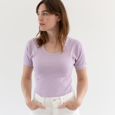 The Berlin Tee in Lilac Purple | Vintage Ribbed Tee T Shirt | Rib Knit Tee | 100% Cotton | XS S 