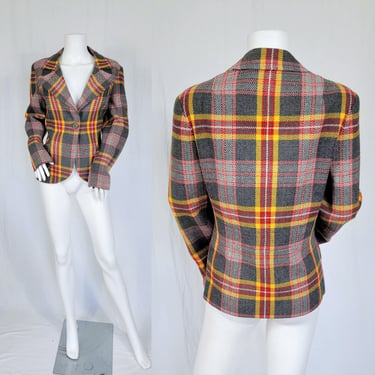 Brooks Brothers 1970's Grey Yellow Plaid Blazer I Suit Coat I Jacket I Sz Med 