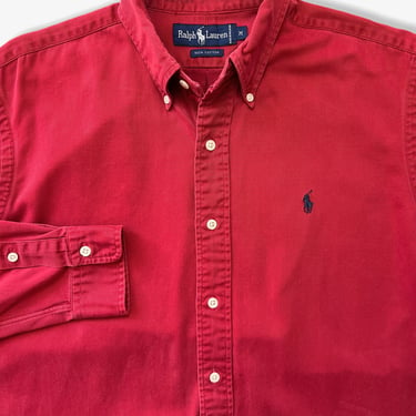 Vintage 1980s POLO RALPH LAUREN Oxford Cloth Button-Down Shirt ~ M ~ Faded / Soft / Worn-In 