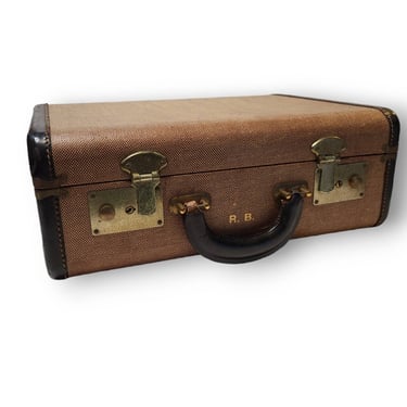 Vintage Tweed Suitcase, Leather Handle & Trim Luggage, 1930s 1940s Art Deco Travel Case, Vintage Vacation 