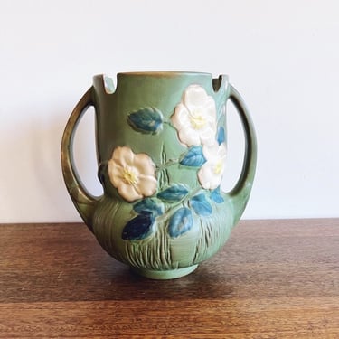 Vintage Roseville Pottery Green Floral Vase 