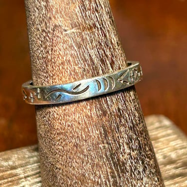 Sterling Silver Ring Band Native American Symbols Vintage Retro Jewelry 